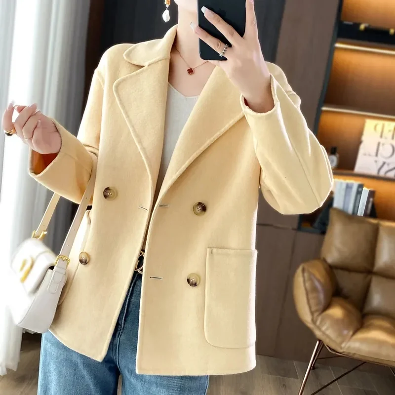 Autumn Female Casual Double Sided Woolen Coat Women High-end Blend Outwear Korean Ladies Fashion Long Sleeves Wool Jacket
