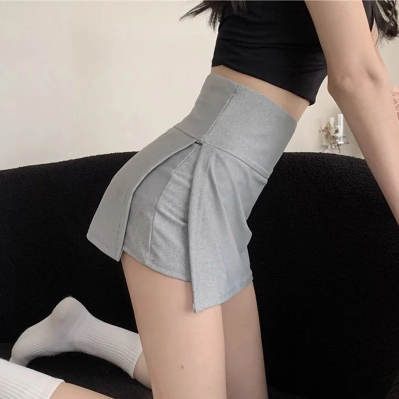 

Skirts Womens Printed Yoga Buckled Pocket Korean Temperament Cool Splicing Folded Denim Mini Ins Clothing Size Beautiful Trendy