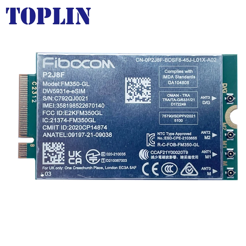 FM350-GL DW5931e-eSIM 5G M.2 Módulo P2J8F Para Dell Latitude 5531 9330 3571 Laptop 4x4 MIMO Módulo GNSS
