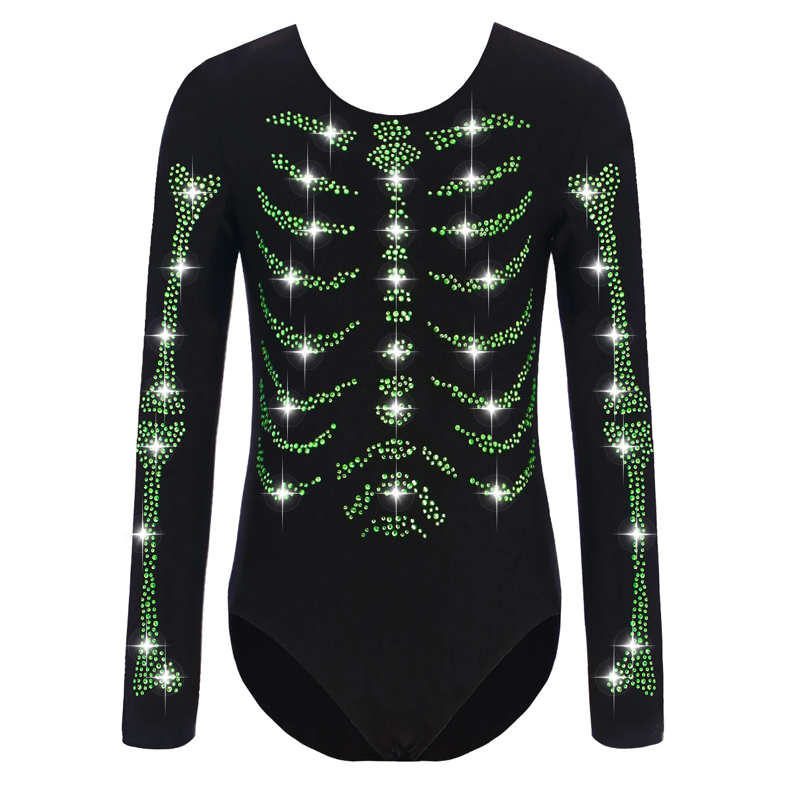 

Childrens Girls Unisex Halloween Carnival Skeleton Costume Shimmering Bone Prints Leotard Jumpsuit Terror Themed Party Wear