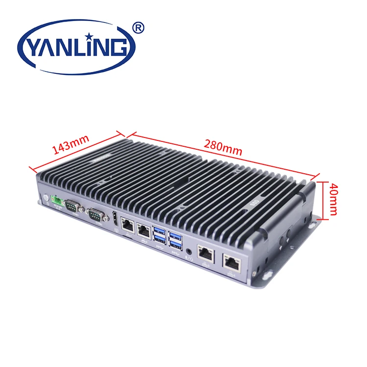 I7 كمبيوتر صناعي صغير بدون مروحة مع 4 منافذ LAN Linux Ubuntu كمبيوتر مدمج لنظام التحكم الصناعي كمبيوتر OPS صغير