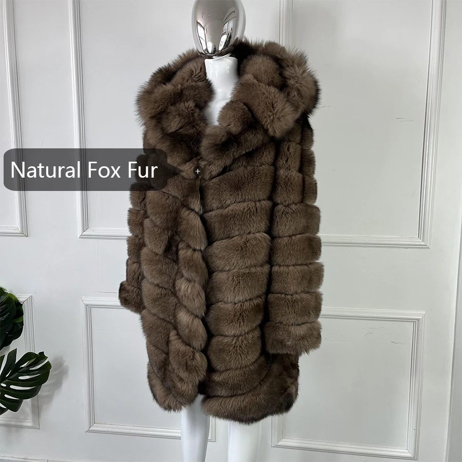 Real Fur Coat Genuine Fox Fur Jacket Mid-Length Winter Jackets For Women Warm Fur Coat With Hood Best Selling Styles