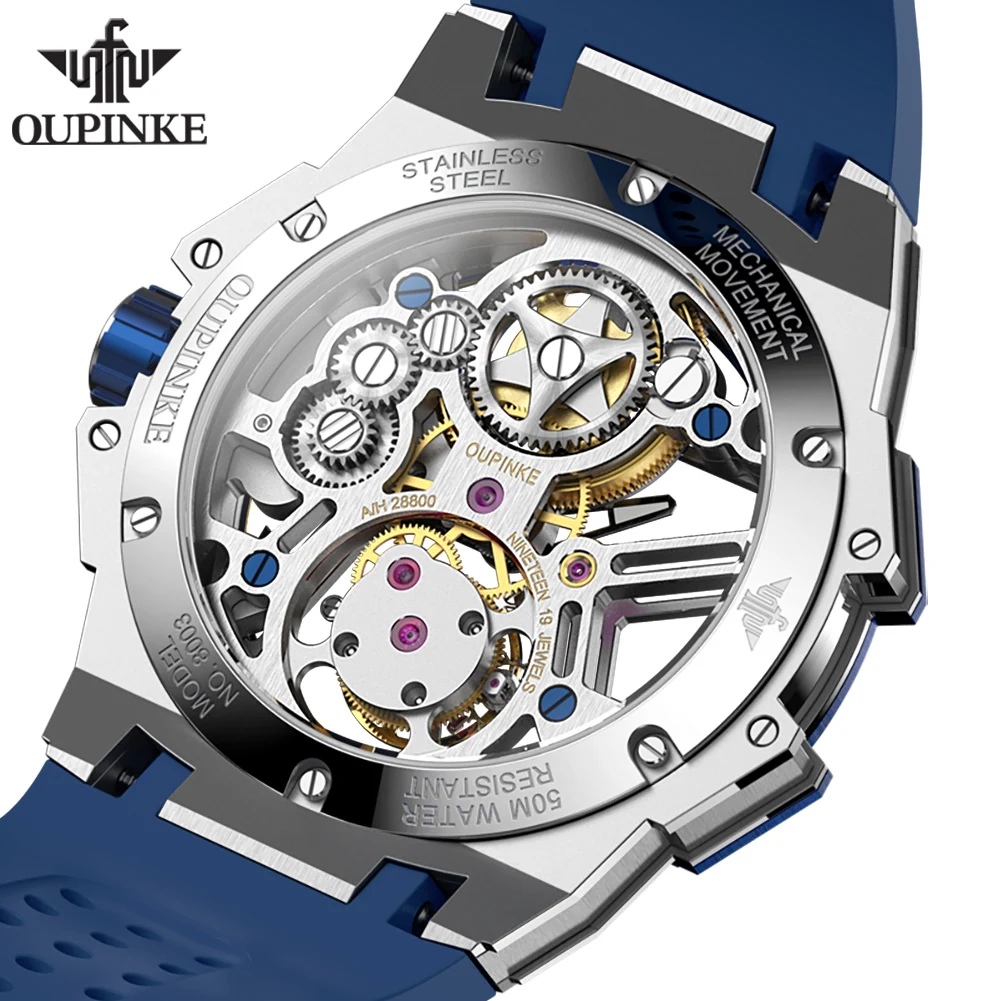 OUPINKE 8003 Real Tourbillon Watch Automatic Mechanical Watch for Men Skeleton Hollowed Transparent High-end Luxury Wristwatches