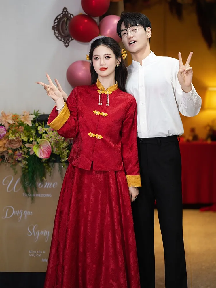 

New Chinese Sle Materni Qipao Wedding Dr Large Size Conceal Belly Post-Wedding Casual Wear ow He Set for Brides