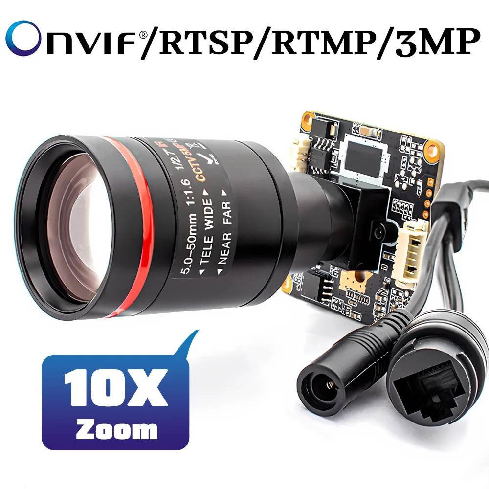 

RTMP IP Camera Module 3MP 25FPS IMX307 CMOS Support Onvif RTSP H.265 With 5-50mm 10X Zoom Varifocal Lens For POE Security Webcam