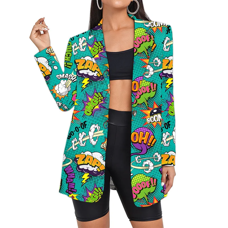 Custom Hip Hop Long Woman Suits Jacket Wholesale Oversized Streetwear Graffiti Blazers Women\'s Suit Office Clothing Lady Clothes