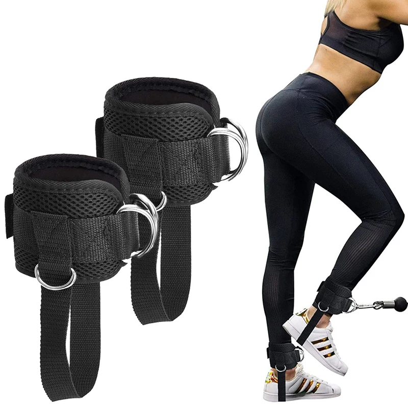 Gym Ankle Straps 4 D-Ring Adjustable Foot Support Cuffs Ankle Weight Leg Training Brace Support Leg Workouts Pulley With Buckle