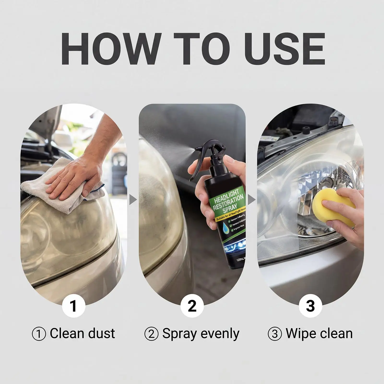 100ml Car Headlight Restorer Multi-Functional Polishing Spray Removes Yellowing Scratches Oxidation For Vehicle SUV Truck view 5