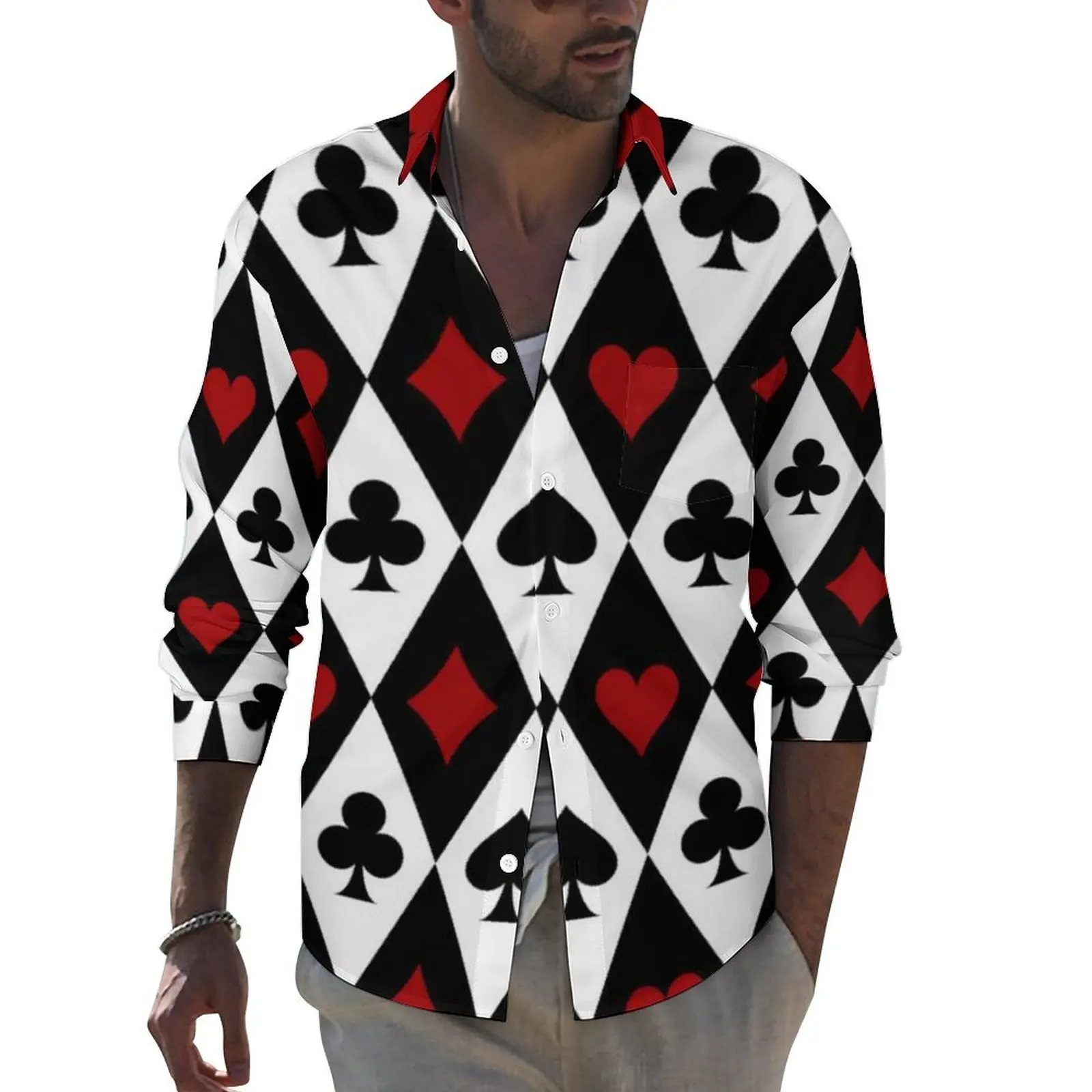 Card Player Casino Street Style Casual Shirt Man Gambling Blackjack Shirt Spring Trendy Blouses Long Sleeve Print Oversize Tops