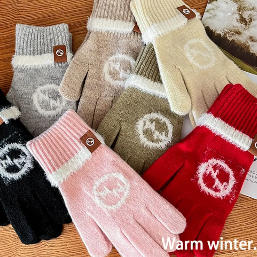 Korean Version Winter Warm Gloves Long Screw Knitted Wool Touch Screen Fingertip Gloves Cold-proof Wear-resistant Women's Gloves