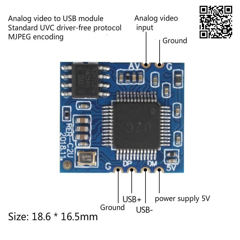 Analog AV Video to Digital USB Camera Module CVBS to USB Chip UVC Driver-free