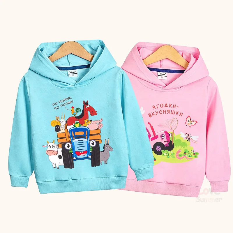 Blue Tractor Graphic Kids Hoodie Long Sleeve Sweatshirt Cartoon Boys Girls Clothes Tops Children Синий трактор Hoody 