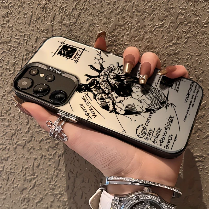 Aesthetic Sketch Heart Pattern Case For Samsung Galaxy S25 S24 Ultra S23 S22 S21 Plus FE A56 A55 A53 A35 A33 A15 A26 A52 Cover view 6