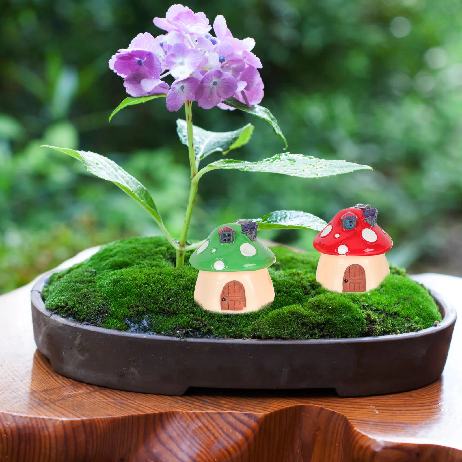 2 قطعة منزل الفطر مصغر المناظر الطبيعية ديكور مشرق اللون مايكرو حديقة الحديقة بونساي زينة صغيرة تماثيل الفطر #3