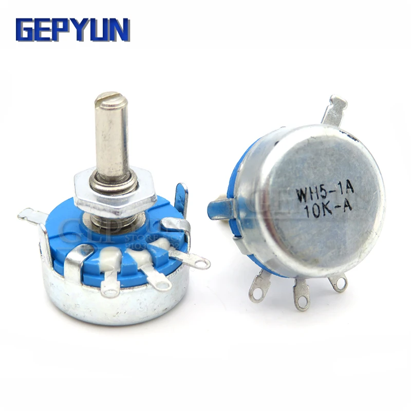 2pcs WH5-1A 1k 2k 10k 47k 470r 100k 470k 220k 22k 1m ohm Gepyun Terminals Round Shaft Rotary Taper Carbon Potentiometer WH5