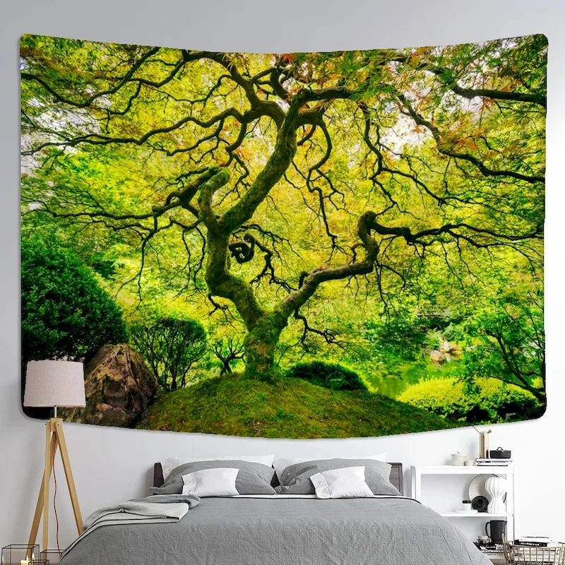 VIKAMA Green Bamboo Forest Tapestry Natural Scenery Wall Hanging Bedroom Living Room Background Cloth Home Wall Decoration