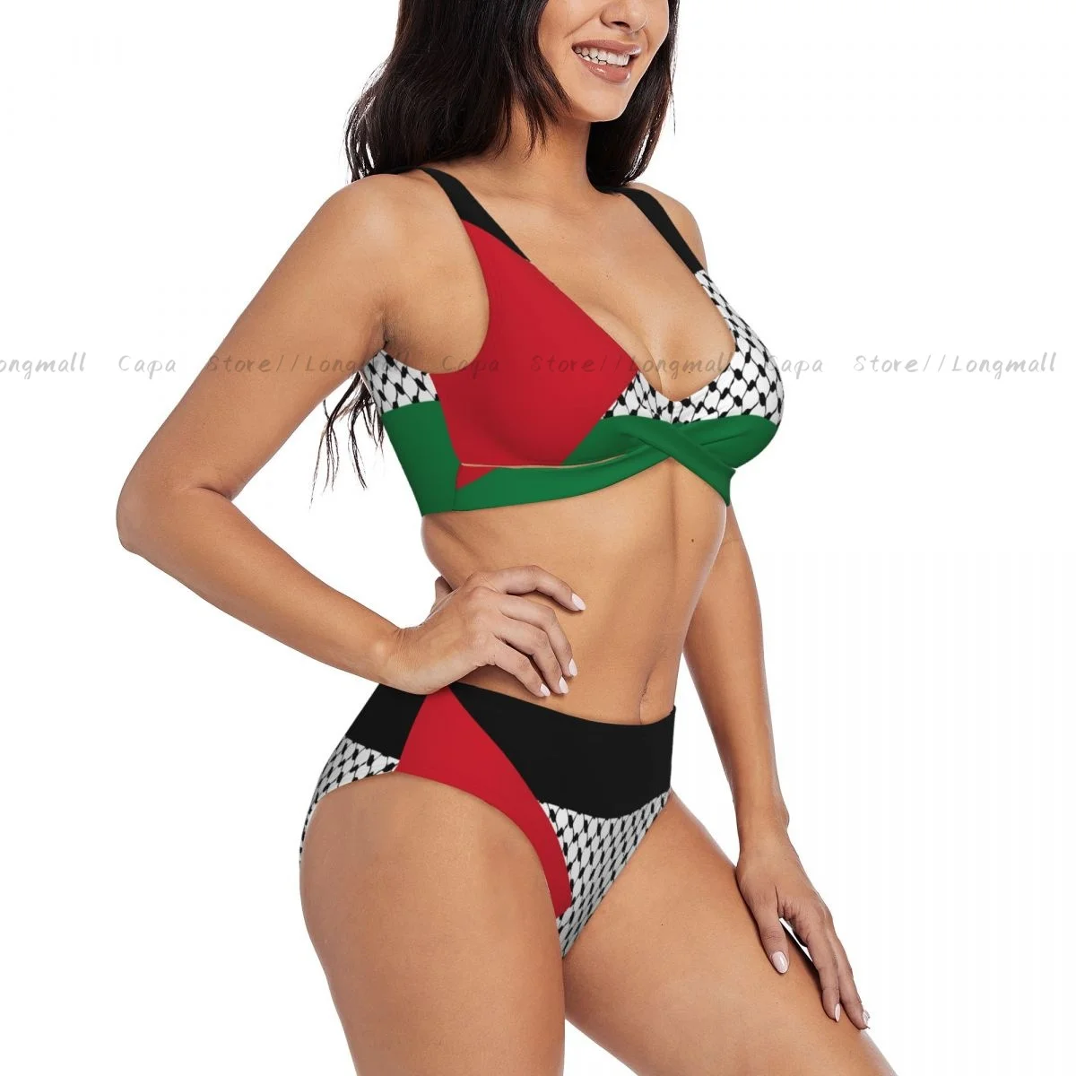 

Летний женский комплект бикини с v-образным вырезом, купальник с флагом Палестины, женский купальник из двух предметов, пляжный купальный костюм