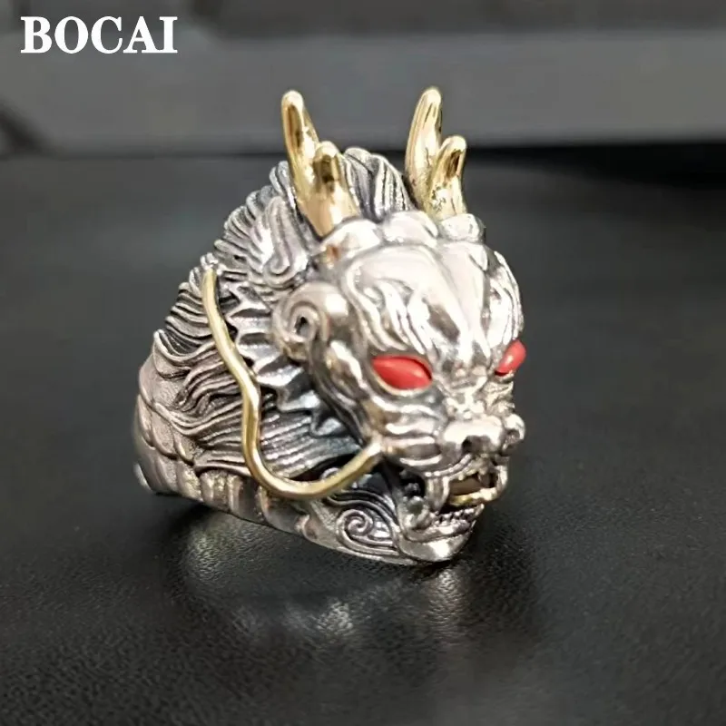 

BOCAI 2022 New 100% Real S925 Pure Silver Jewelry Dragon Ring for Man Ethnic Style Handmade Thai Domineering High-End Gifts