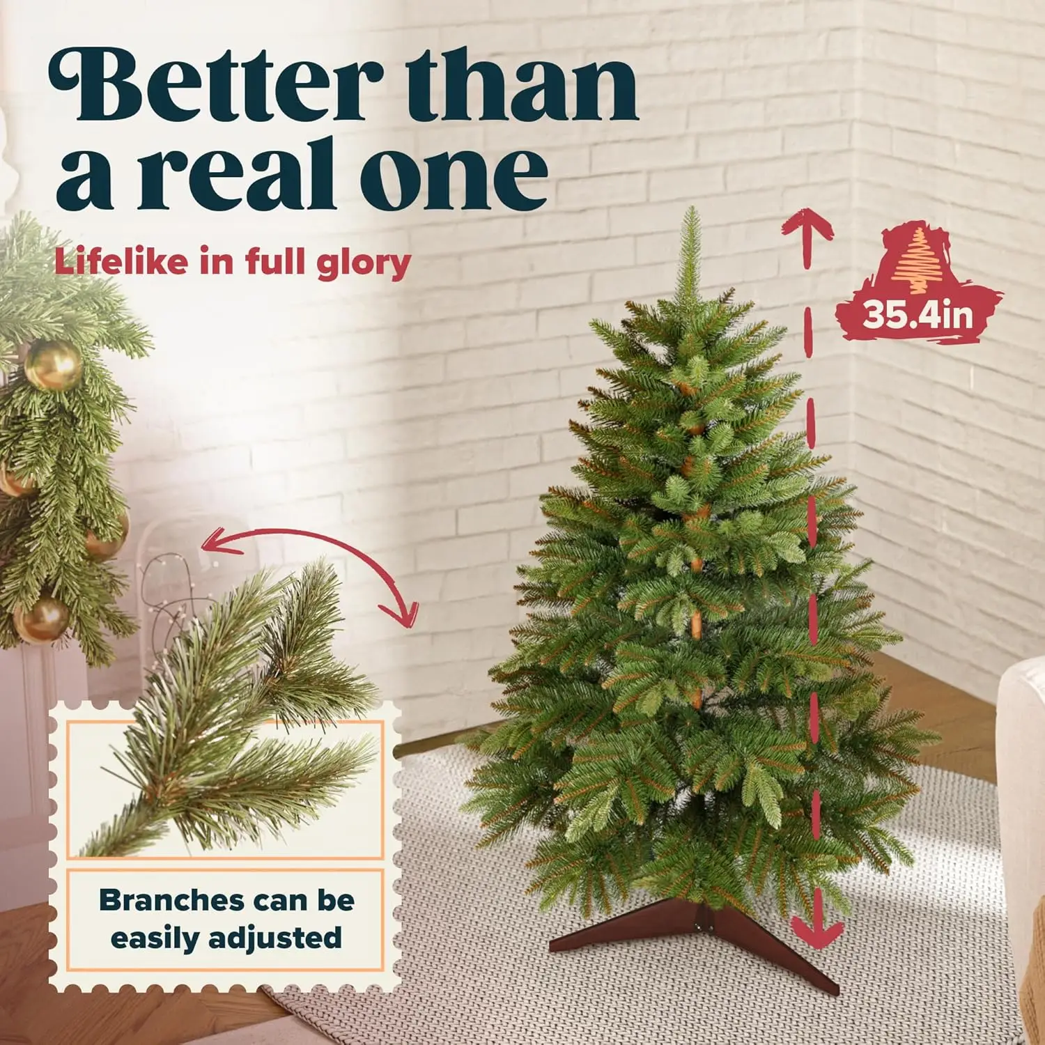 Tree 3ft - Premium Realistic Artificial Christmas Tree Looks Real Wooden Stand and Storage Bag - Xmas Tree