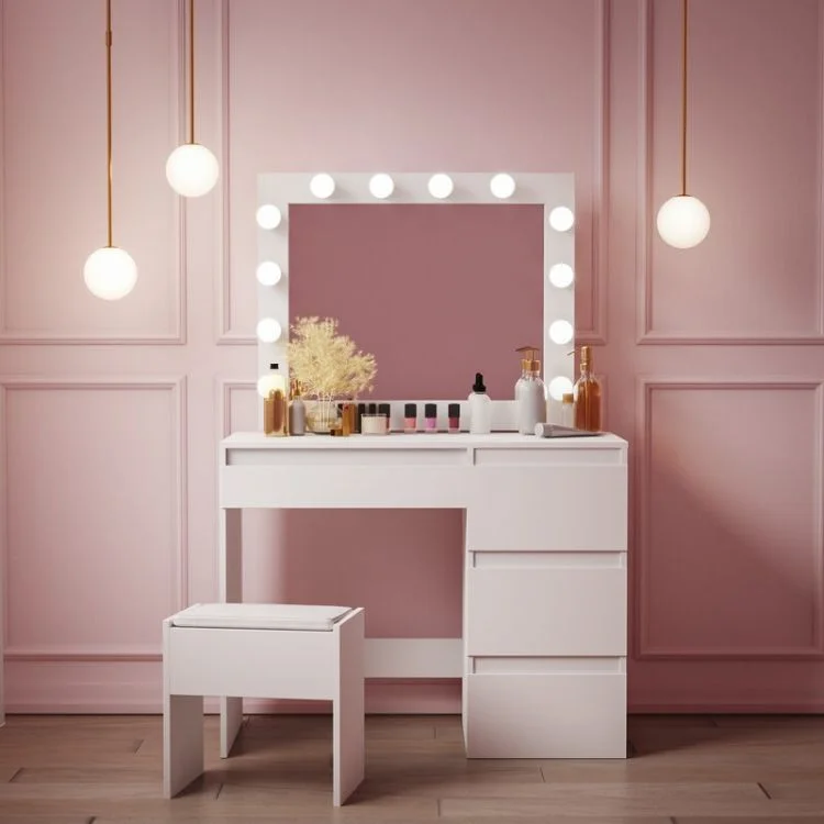 girls makeup  wooden corner vanity modern dressing table with mirror