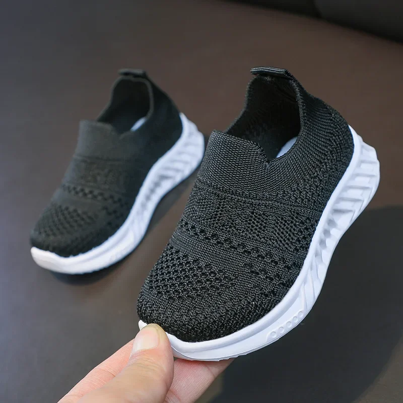 Children Knitted Shoes Soft Bottom Boys Girls Mesh Breathable Sneakers Wear and Off Easy Casual Kids Footwear Baby Casual Shoes