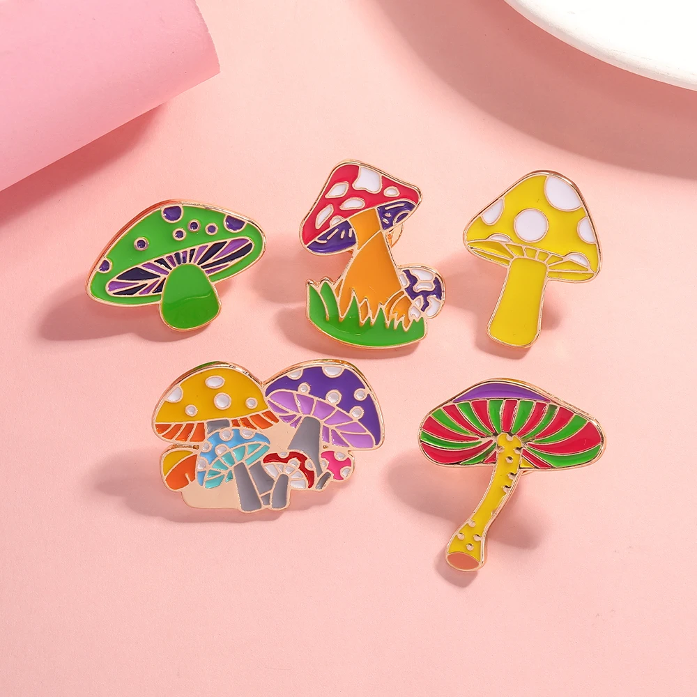 Colorful Mushroom Collection Enamel Brooches Cute Agaric Golden Pins For Backpack Bag Hat Jewelry Decoration