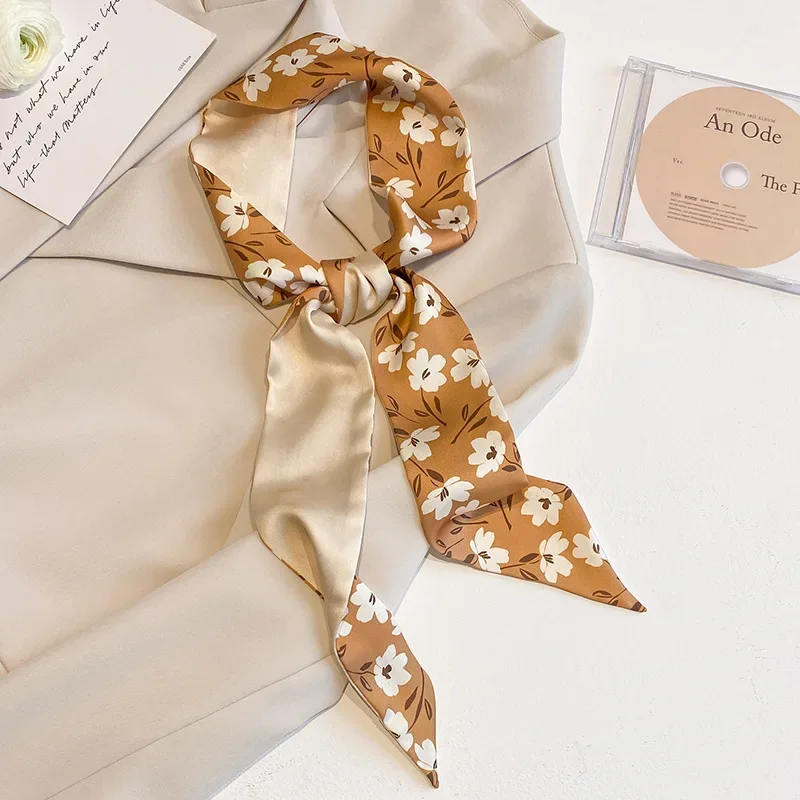 4 stücke dünne Tasche Band Schals für Frauen Mode druck weichen Satin Haarband Foulard Halstuch weibliche Krawatte Haar Schal – Detail 4