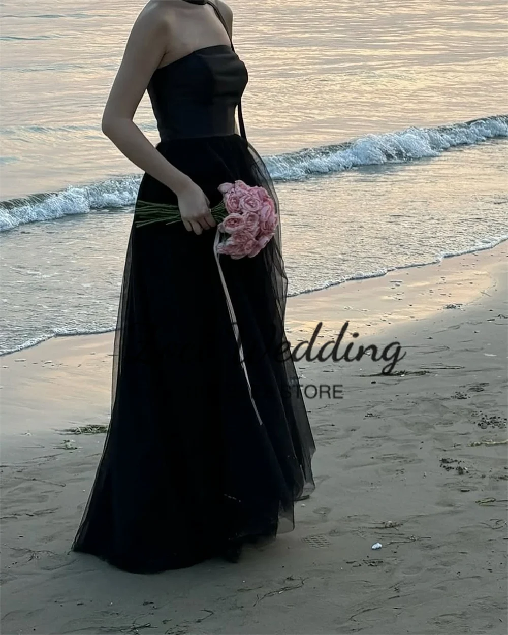Zoci-女性のためのエレガントな黒のビーチドレス,ストラップレス,ノースリーブ,チュール,コルセット,イブニングドレス,韓国の写真撮影,カスタマイズ