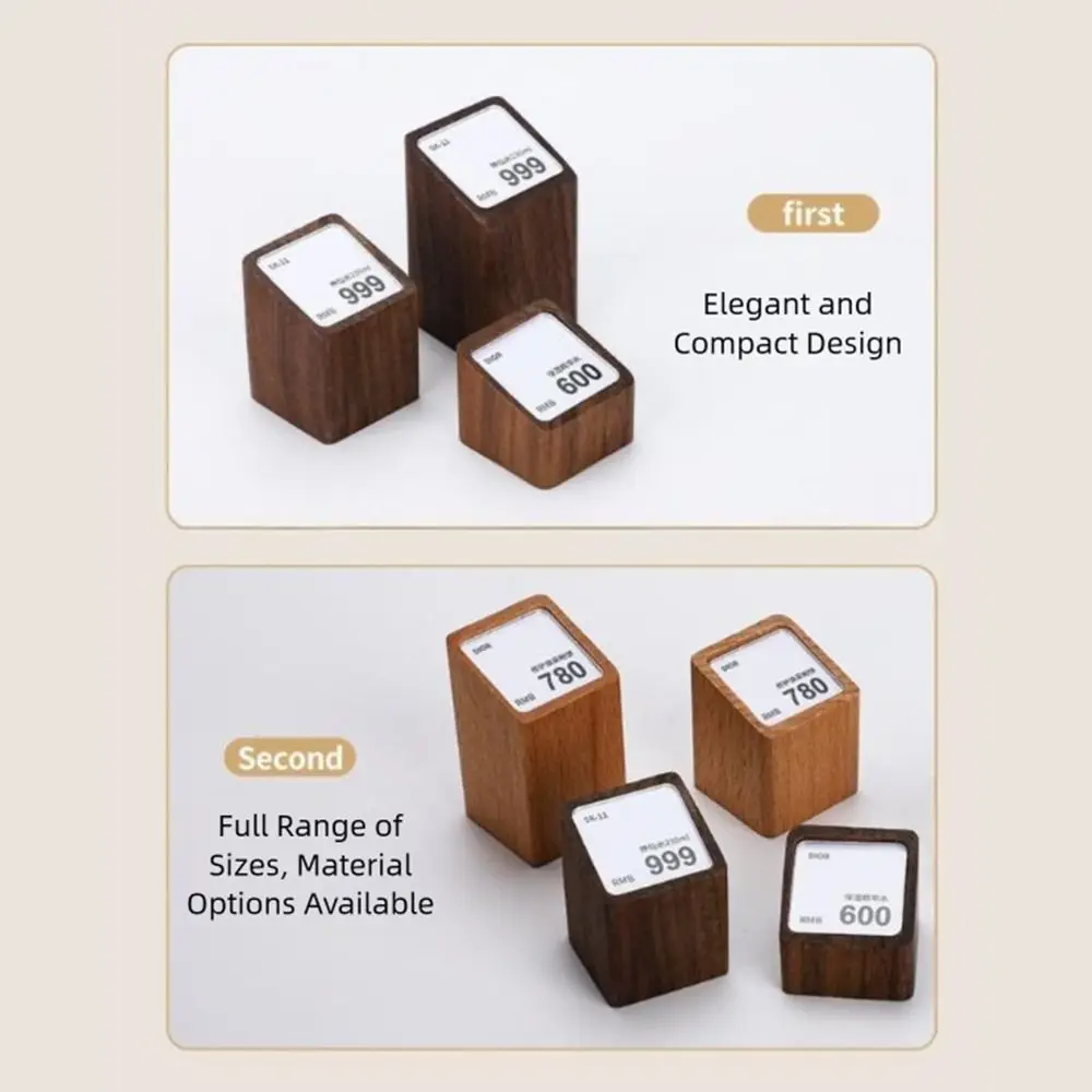 Penyangga Label Harga Multi-ukuran dengan Alas Kayu, Rak Display Akrilik, Penyangga Label Harga, Rak Label Akrilik