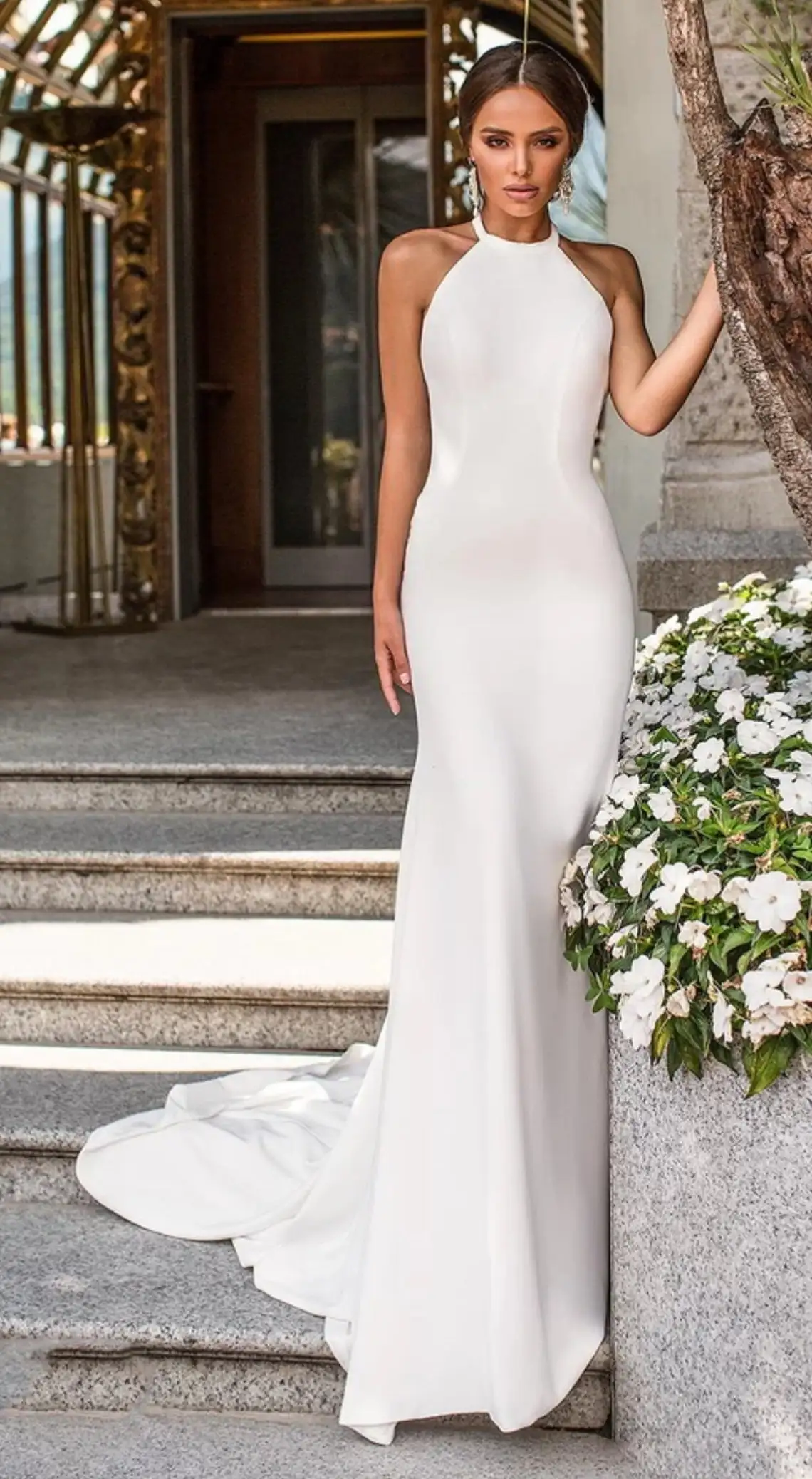 Vestido de novia de satén con cuello Halter, traje de novia de sirena con Espalda descubierta, elegante, hecho a medida, 2022