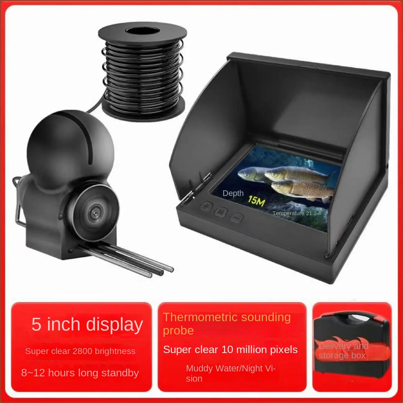 

Портативная камера для подводной рыбалки и осмотра, камера ночного видения, 4,3/5,0 дюйма, 20 м, кабель для льда/моря