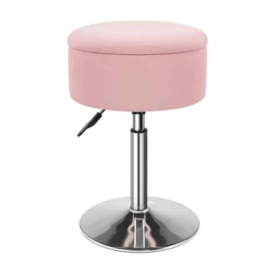 

Velvet Round Vanity Stool with Storage Height Adjustable Makeup Chair with Swivel Base Non-Slip Small Vanity Stool for Spa Salo