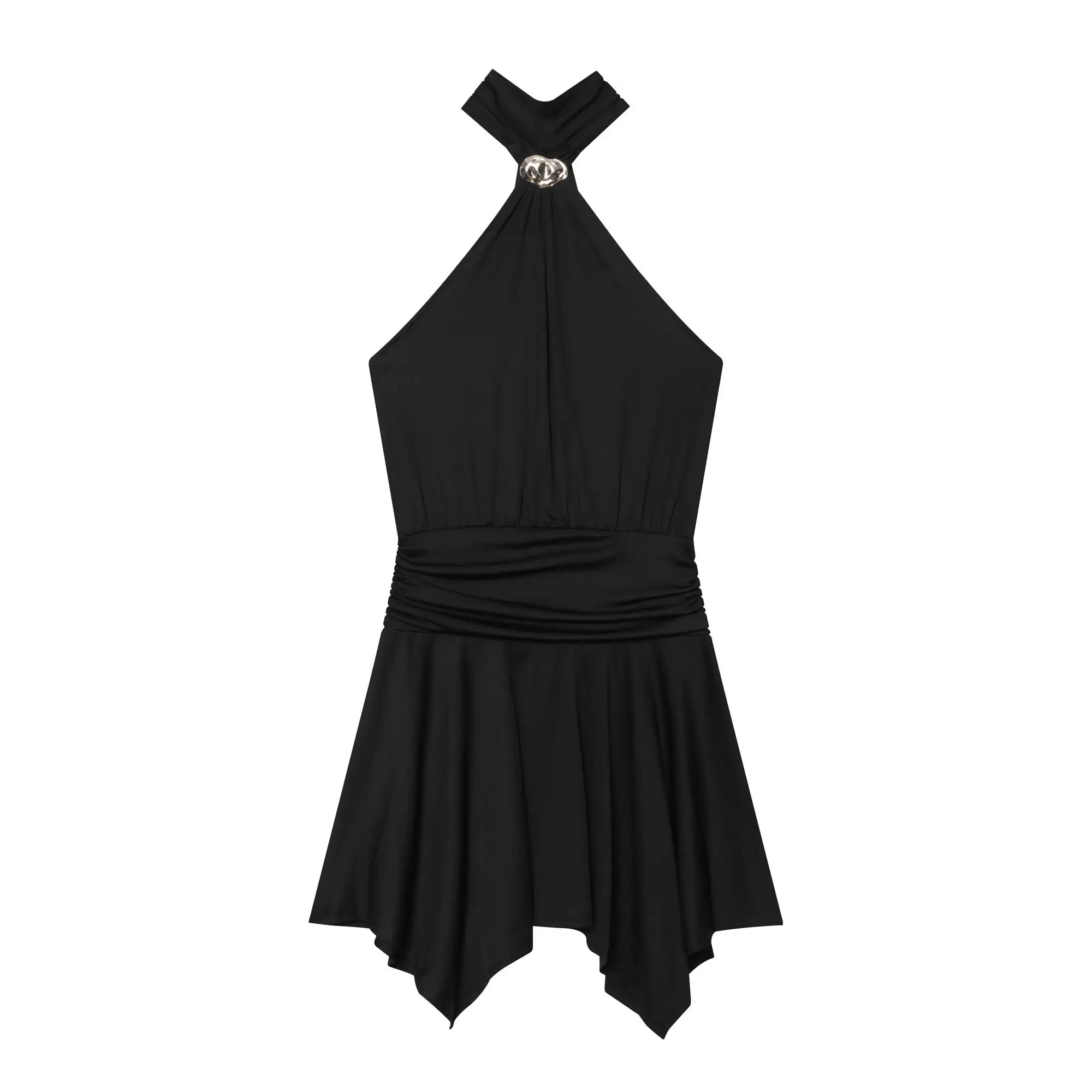 Damen Sexy Neckholder Ärmelloses Minikleid mit Asymmetrischem Saum, Figurbetontes Party- und Ausgehkleid 2026 Neue Mode Rückenfreies Outfit – Detail 2