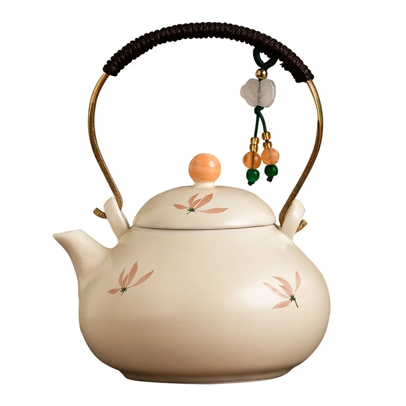 

DSA beige glaze orchid lanyard beam pot large capacity teapot Chinese ceramic tea set household brewing teapot