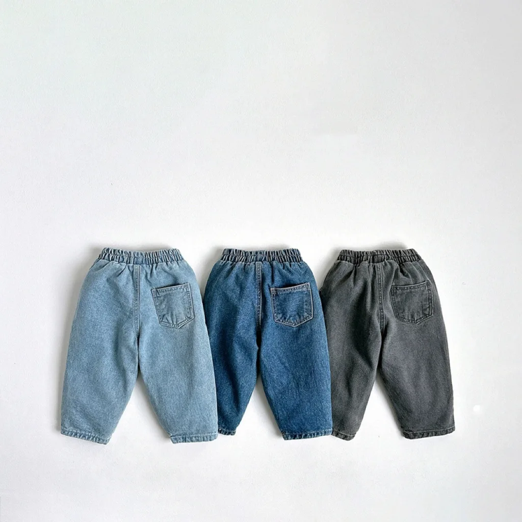 Autumn Children's Clothing Soft Retro Kids Pockets Jeans Fashion Comfort Boy Girl Casual Denim Pants Loose Baby Cotton Trouser