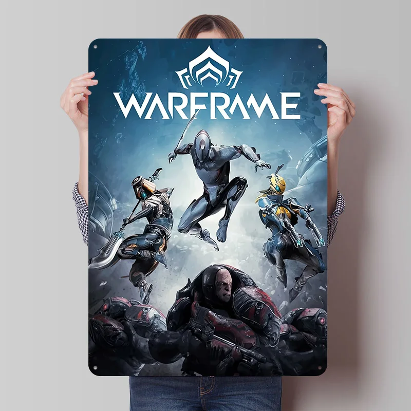 Warframe Game Cover Tinplate Poster Customized Wall Art Vintage Metal Signs Retro Tin Plaque for Gaming Decoration Room House