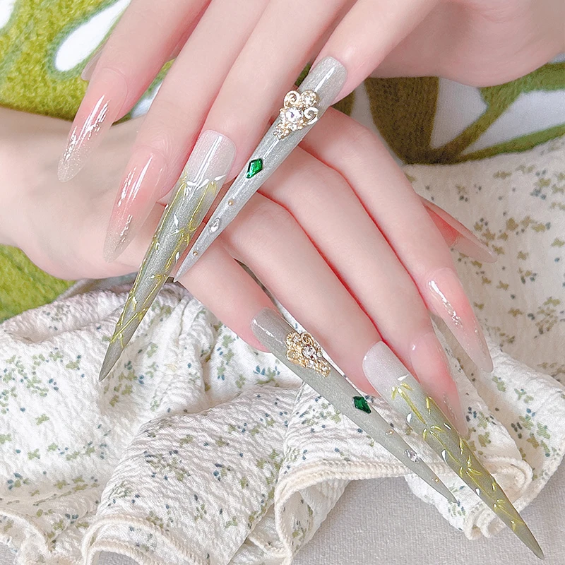 14 Piece（4 long+10 short）Handmade Elegant Gem Littini Nail Set Shiny Delicate for Occasions (Better Than) Popular Kits