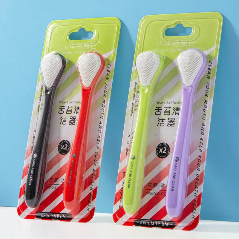 

Щетка для чистки языка из 2 штук — двусторонний скребок для языка, мягкий фиолетовый, сохраняет свежесть дыхания, удаляет налет, подходит для пар