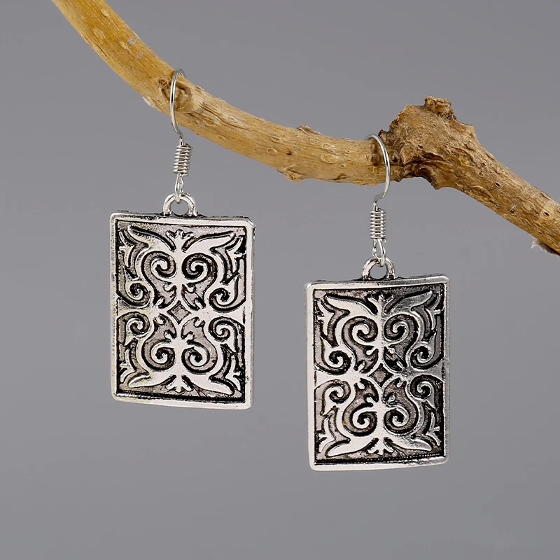 Boho Antique Silver Plated Morrocan Earrings Ethnic Arabesque Design Jewelry