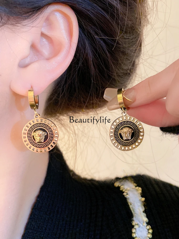 Mid-Ancient Retro Ear Clip Light Luxury Earrings Special-Interest Design High-Grade Graceful Earrings Women