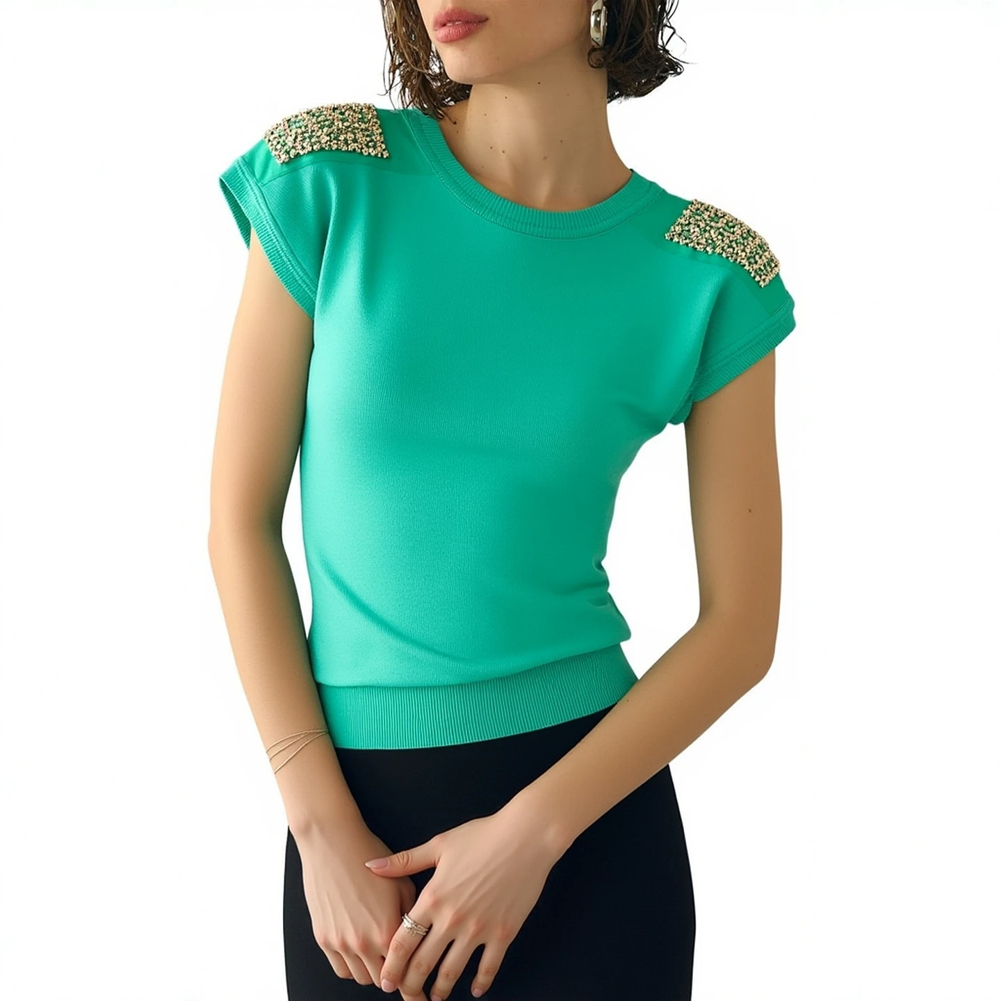 

Sweet Elegant Women Knit Top O Neck Short Sleeve Pullover Summer Casual T-shirt Korean Office Lady Pearl Splice Lover Home Wear