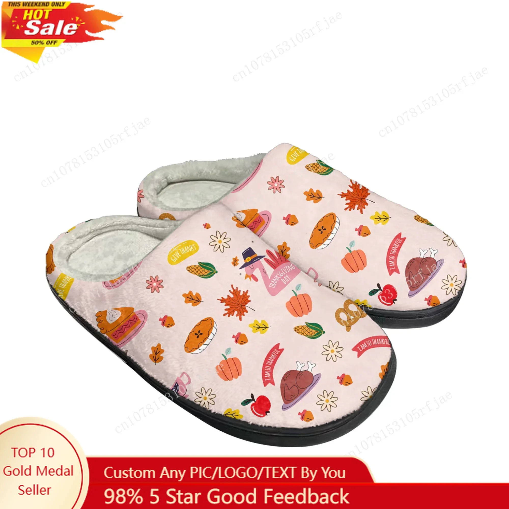 

Thanksgiving Day Festival Home Cotton Slippers Mens Womens Teenager Plush Bedroom Casual Keep Warm Shoes Tailor Made Slipper