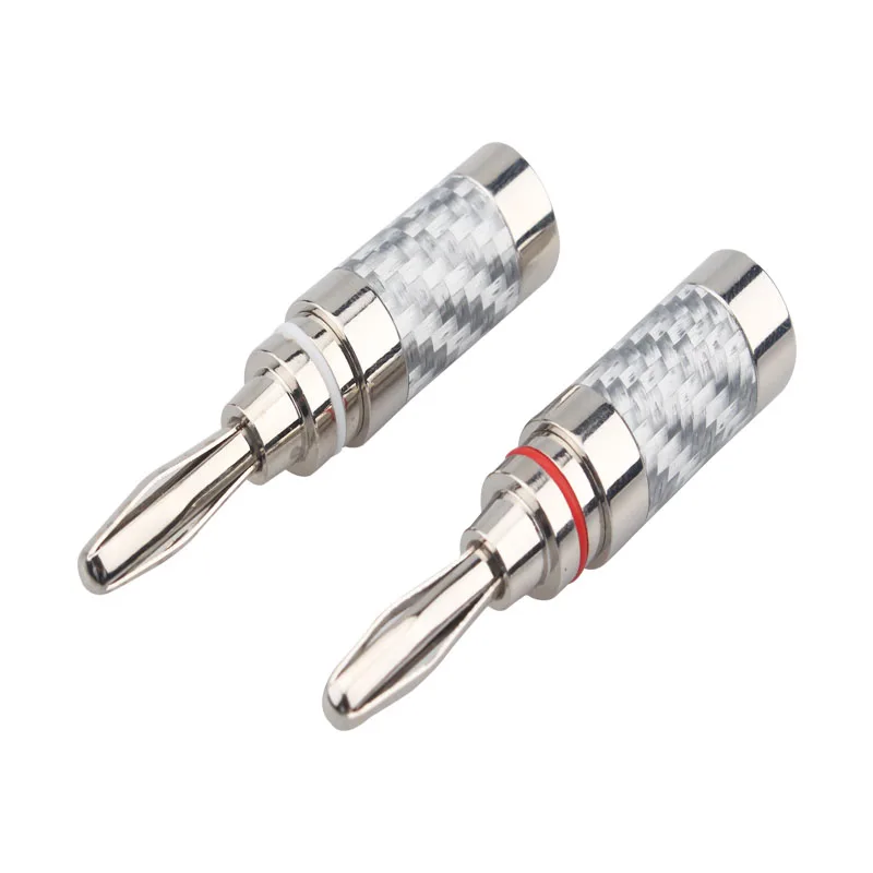 Tornillos de enchufe Banana de fibra de carbono chapado en rodio, conector de Cable de altavoz DIY de bloqueo, 8 piezas