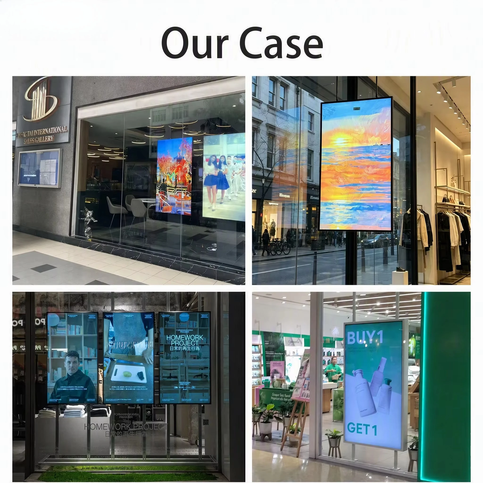 43-65 Inch Digital Signage 3000 Nits Shop Window Display Ultra-Thin Hanging LCD Advertising Screen with Android 11 & Cloud CMS