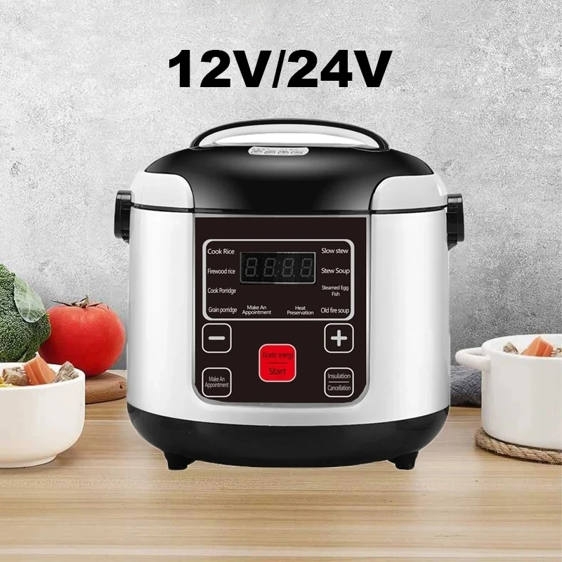 12V/24V Electric Rice Cooker Car Truck Soup Porridge Cooking Pot Heating Lunch Box Bento Box Food Steamer Meal Heater Warmer 2L