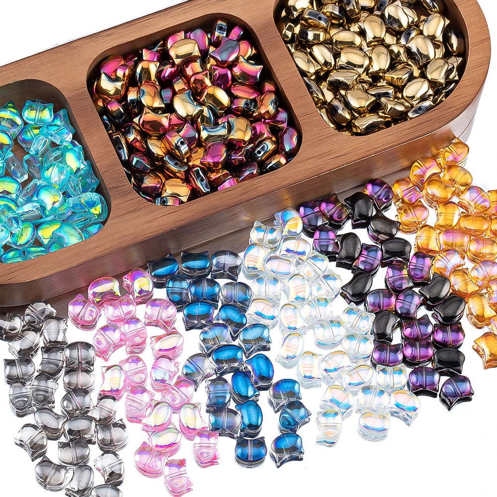50pcs Colorful Cat Head Glass Spacer Beads for DIY Bracelet Necklace Mobile Phone Chain and Keychain Making Accessories