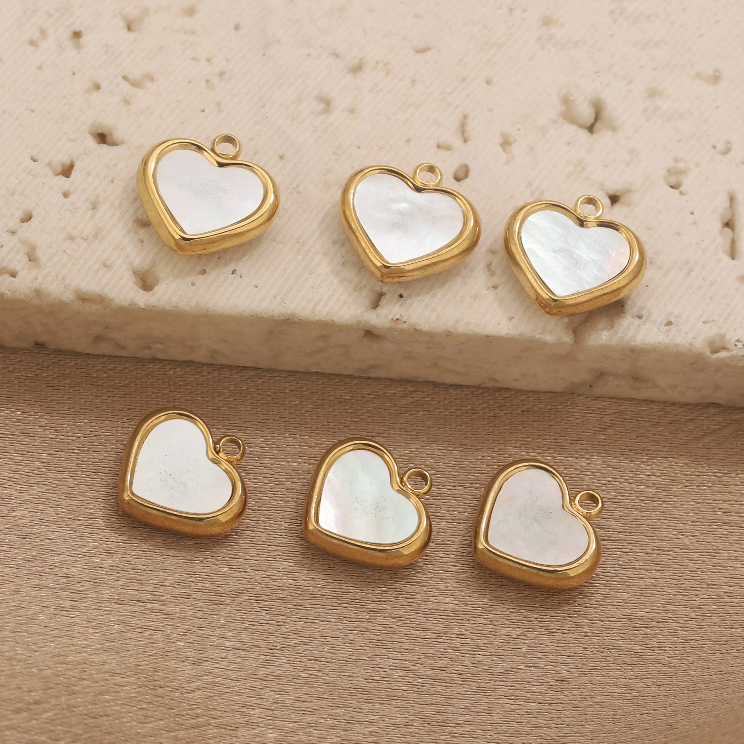 5 قطعة الفولاذ المقاوم للصدأ على شكل قلب اللؤلؤ قذيفة مناسبة عقد دي اي واي سوار قلادة صنع المجوهرات الإكسسوارات الحرفية بالجملة