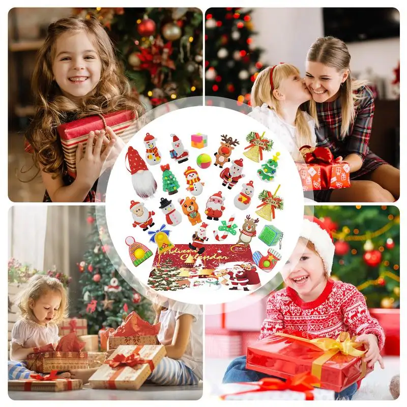 Caja ciega de juguetes Fidget para niños, paquete de calendario de adviento de Navidad, llavero colgante, juguetes sensoriales, regalo de Navidad, 24 días