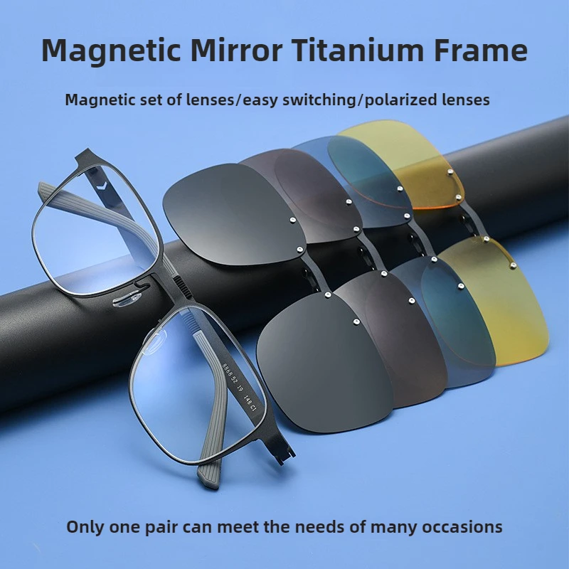 New Arrival Magnetic Polarized Sunglasses For Men 5 in 1 Pure Titanium Clip on Anti-Glare Night Vision Sunglasses Women UV400