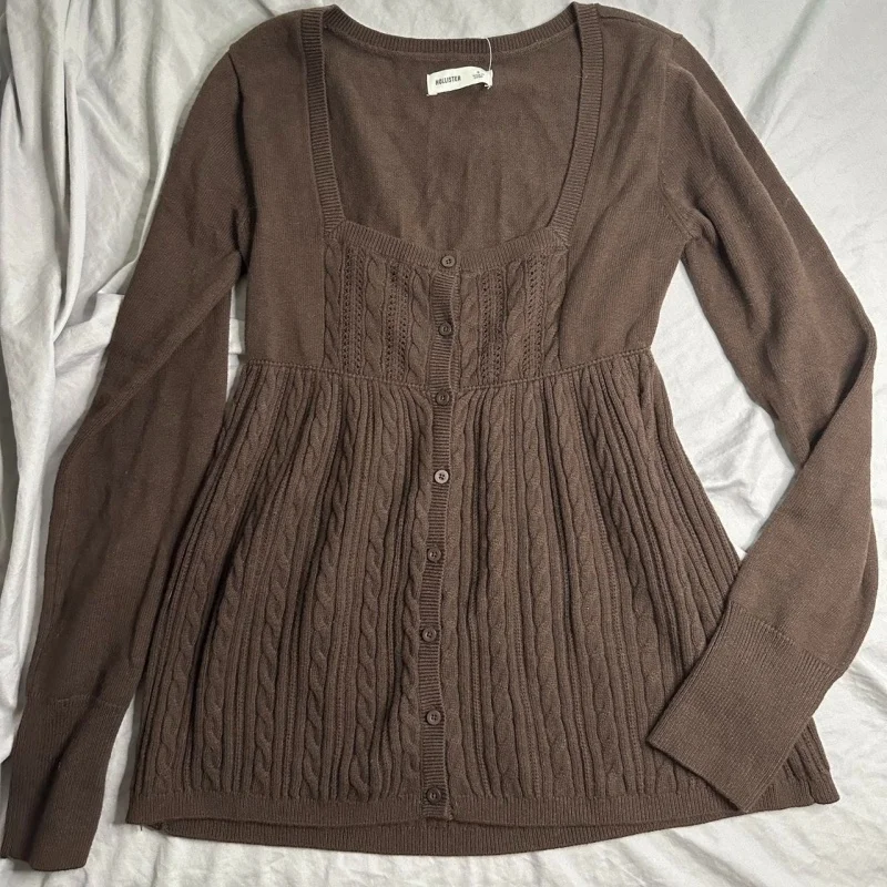 

Винтажные топы Y2k на пуговицах Milkmaid Babydoll, гранж Fairycore, футболка в полоску, свитер, шикарные женские милые осенние вязаные футболки